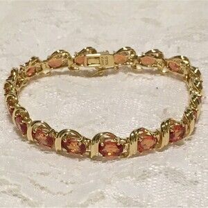 QVC Diamonique Bracelet Sterling Silver 925 Gold Rosey Red Tennis 8"